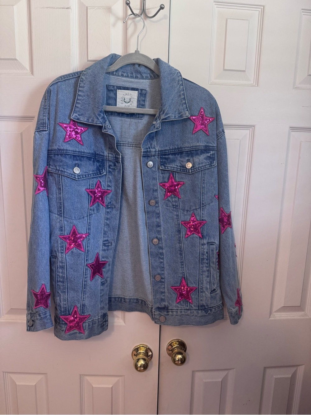 Fantastic Fawn Light Blue Denim Jacket with pink stars